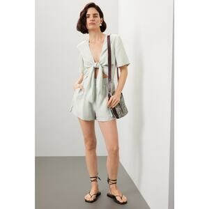 THAKOON x RTR Mint Tie Waist Linen Blend Plunge Neck Romper Size 2